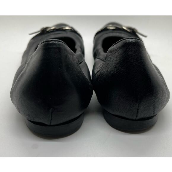 AGL Black Leather Flats with Sliver Buckle Trim Size 39 1/2 - Picture 4 of 6